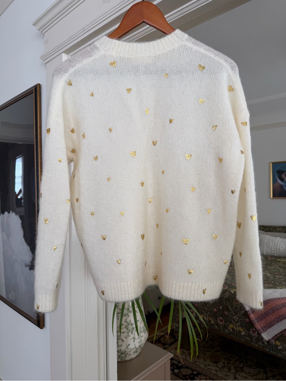 Sezane Cream Sweater with Gold Heart Embellishments - Picture 2 of 3